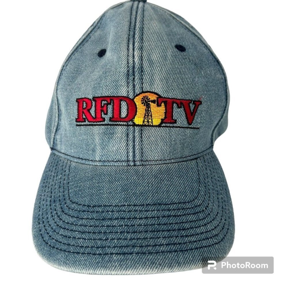 RFD-TV Rural Media Blue Demin Nashville Tenn Strapback Baseball Hat Cap‎ VTG VGC